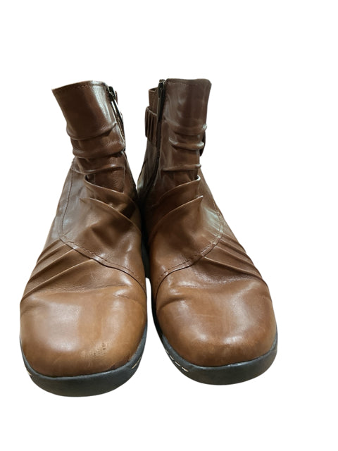 Earth Wanderlust Ruched Ankle Boots Womens Size 11 Camel Brown Leather