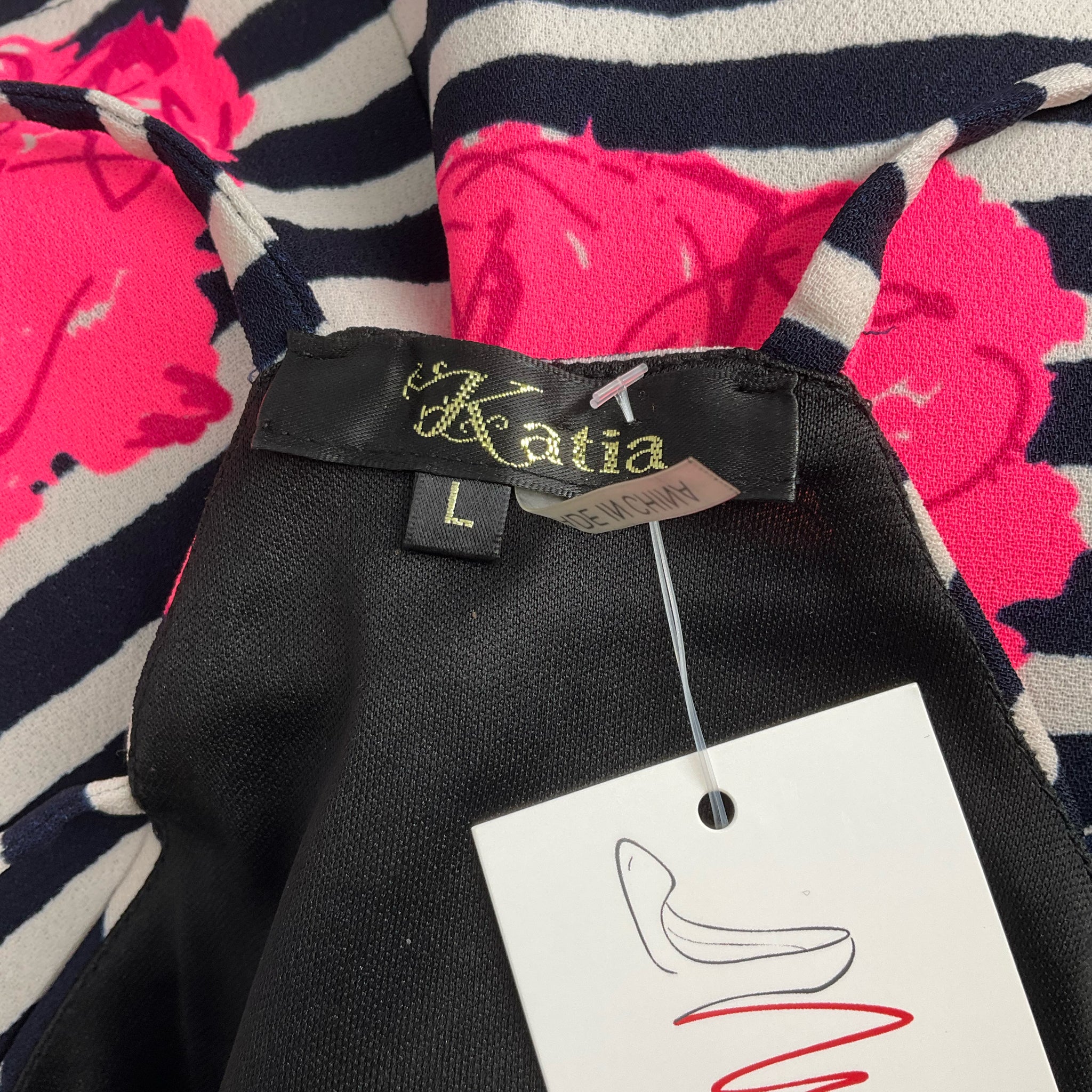 Katia White/Navy/Pink Floral Dress -  Size Large