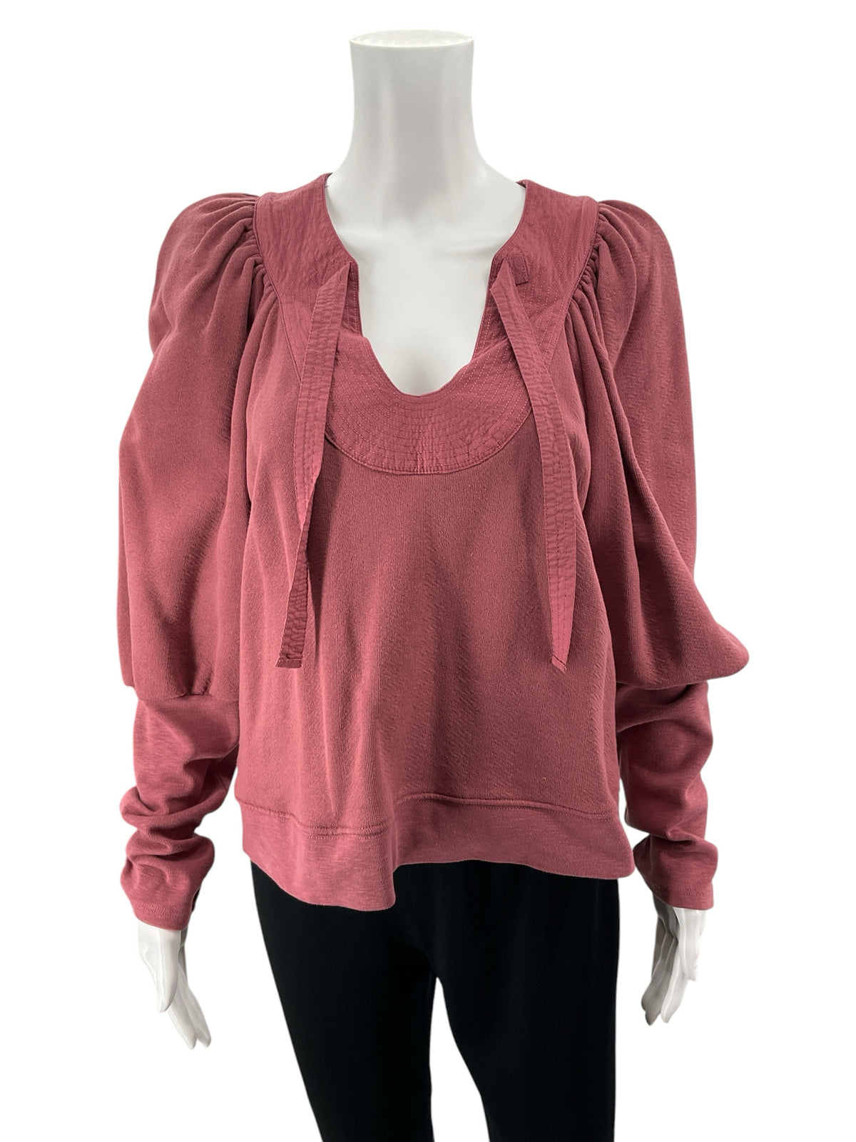 Ulla Johnson Mauve Cotton Puff Sleeve Split Neck Top - Size XL - ONLINE ONLY