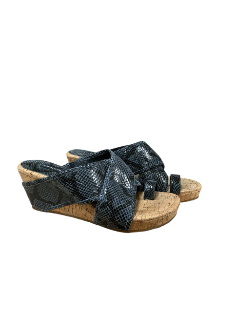 Donald Pliner Fifi Snake Print Cork Wedge Sandals Blue Black Size 7.5 - ONLINE ONLY