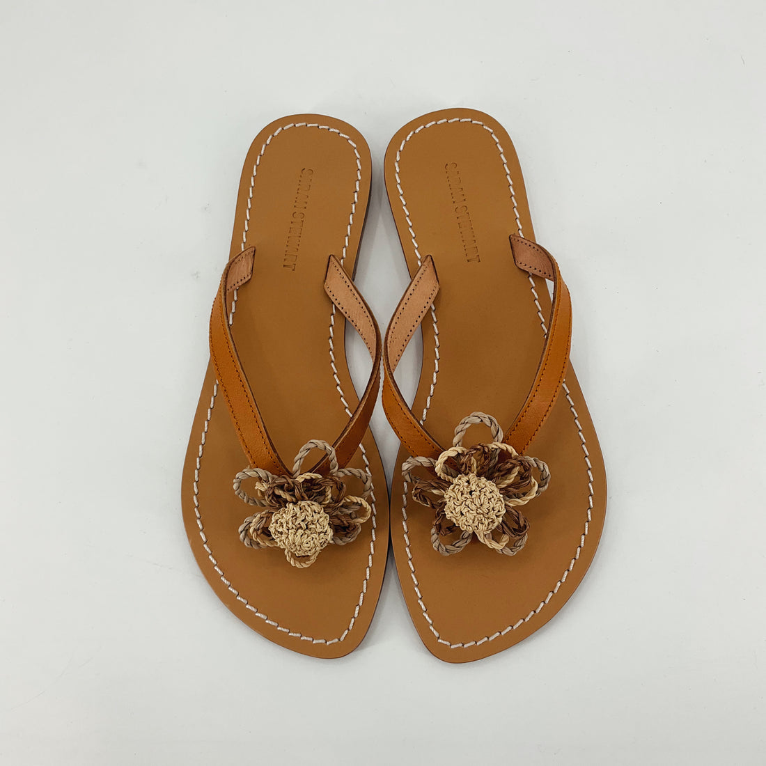 Sarah Stewart Tan Flower Pre-Owned Ladies New With Tags Sandals - Size 9