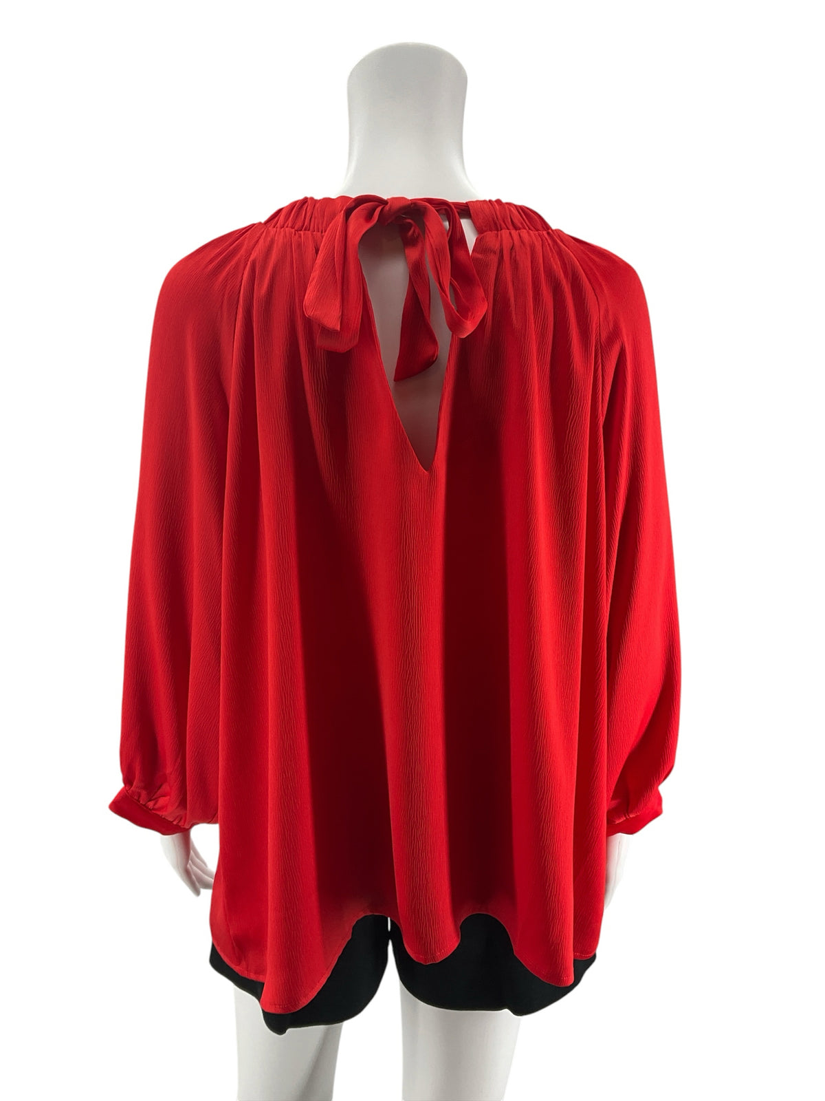 Jade Melody Tam Red Crinkle Crepe Bishop Sleeve Blouse | Size XL - ONLINE ONLY