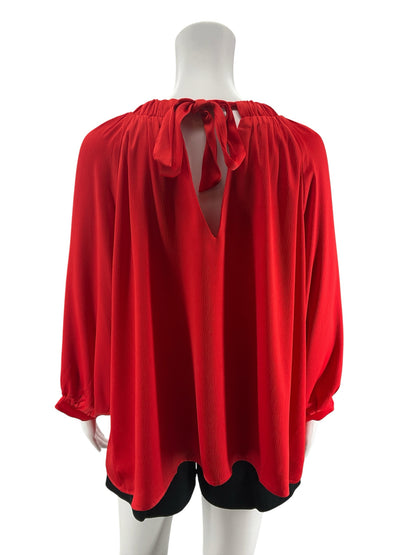 Jade Melody Tam Red Crinkle Crepe Bishop Sleeve Blouse | Size XL - ONLINE ONLY