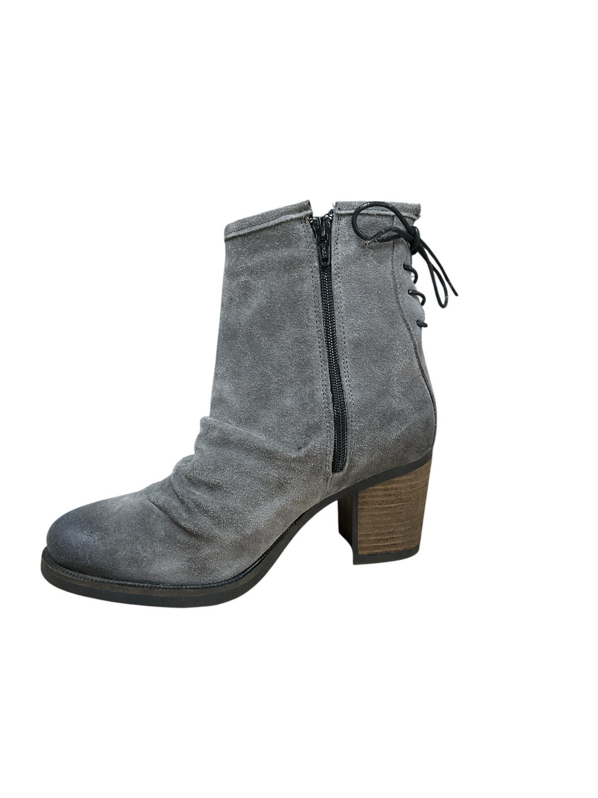 b.o.c (Born Concepts) Cybele Gray Suede Lace-Up Back Block Heel Ankle Booties
