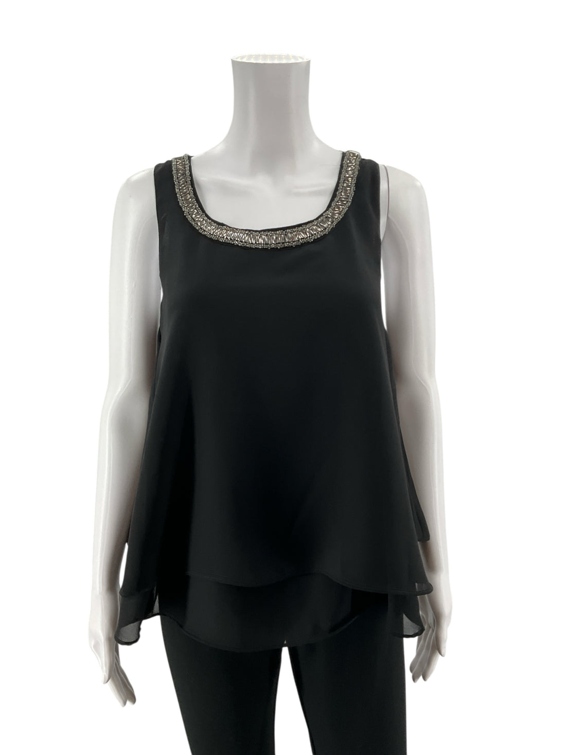 Angie Black Beaded Sleeveless Layered Chiffon Top Size Small