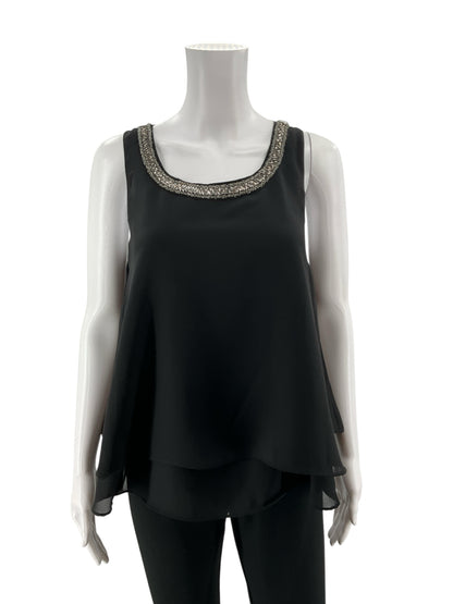Angie Black Beaded Sleeveless Layered Chiffon Top Size Small