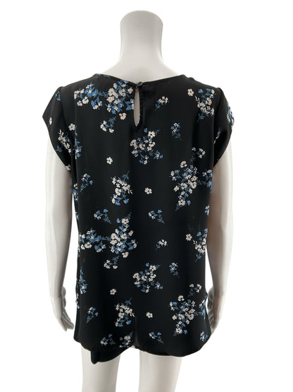 41 Hawthorn Anora Floral Keyhole Blouse Black Blue White Size Medium