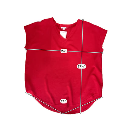 Jodifl Red Raw Edge V-Neck Slub Knit Top Size Small