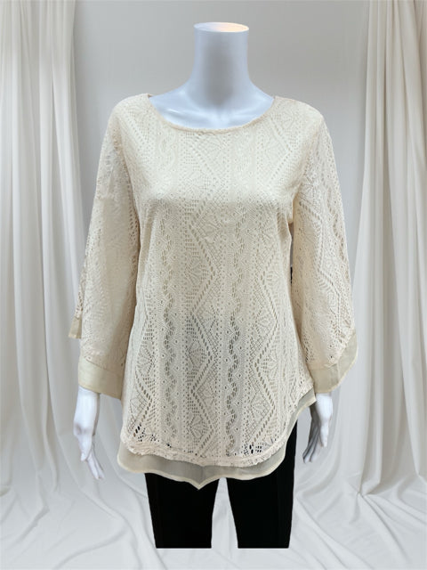 Alfani Size M Cream Lace Casual Top - Downstairs