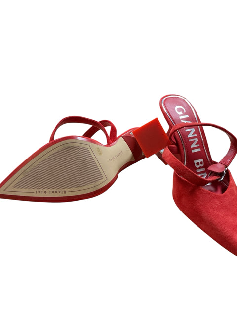 Gianni Bini Alaviah Red Suede Crystal Block Heel Mules | Size 6.5