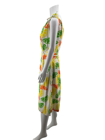 The Vested Gentness Vintage Lemon Citrus Print Tie-Shoulder Sundress | Size 12