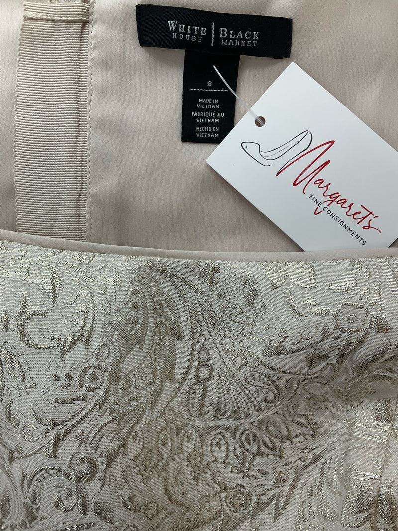 White House Black Market Cream/Gold Floral Pre-Owned Ladies Top - Size 8