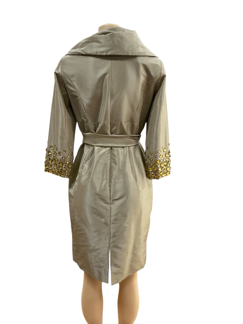 Teri Jon by Ricki Freeman Champagne Taffeta Beaded Cuff Coat Dress Size 4
