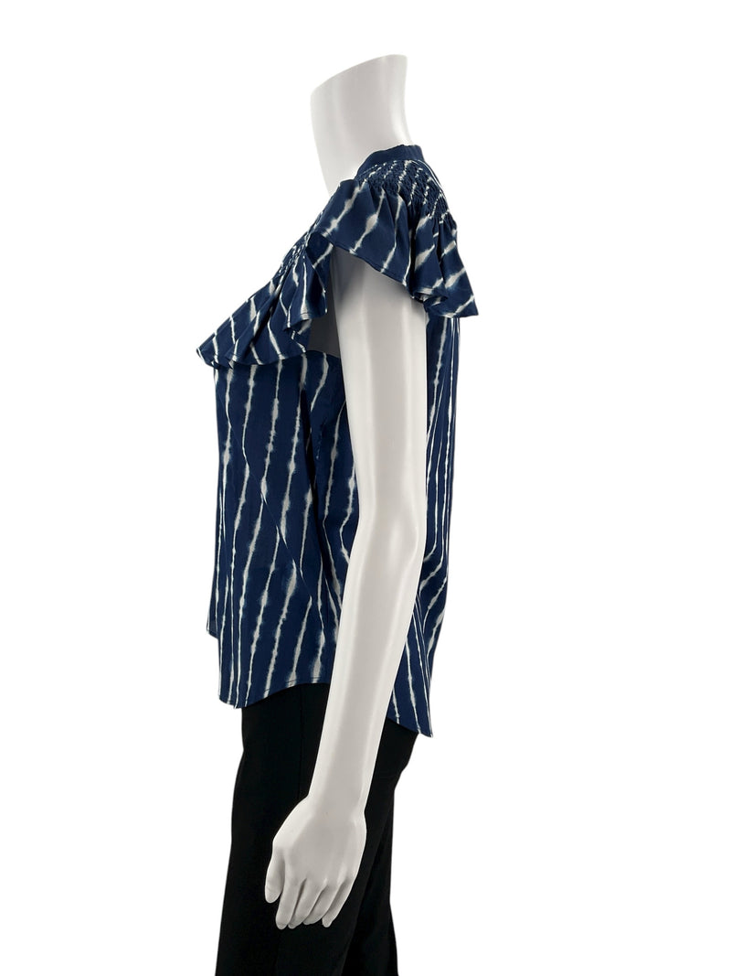 Ann Taylor Navy/White Print Pre-Owned Ladies Top - Size XS