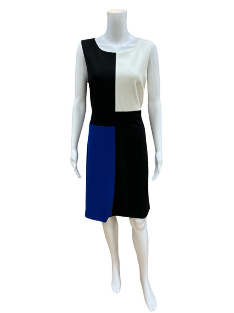 Tommy Hilfiger Size 14 White/Black/Blue Color Block Consignment Ladies Dress