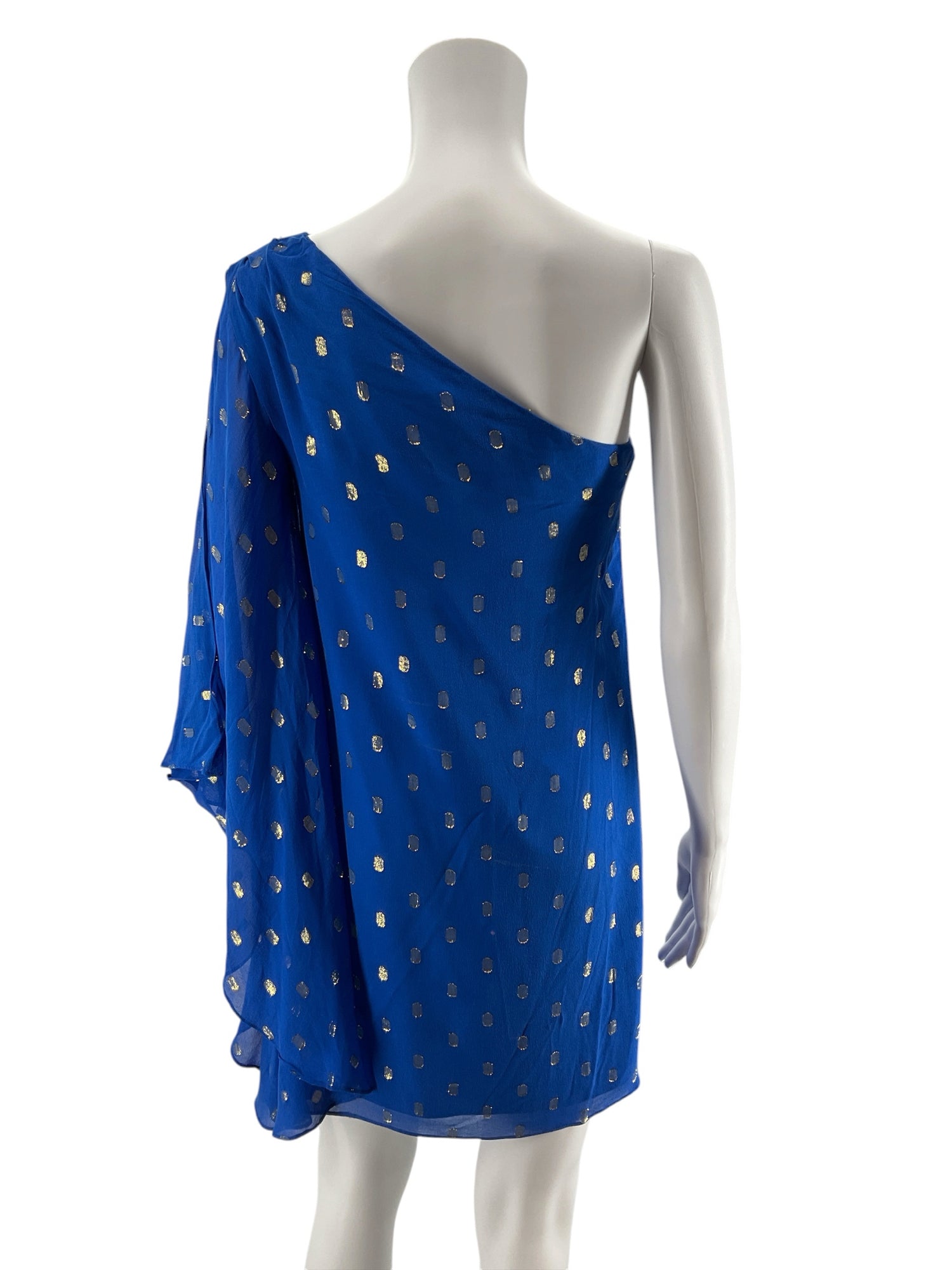 Lilly Pulitzer Marci One Shoulder Silk Dress Royal Blue Gold Metallic Size 2