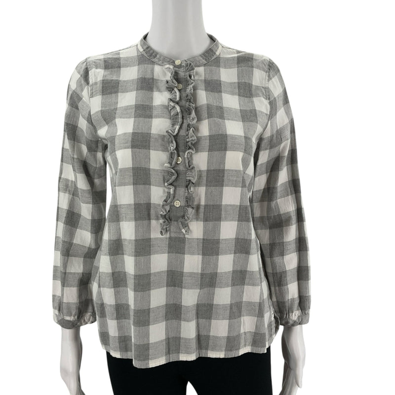 J. Crew White Gray Checkered Button-Up Top – Size XS, Excellent Pre-Owned - Margaret’s Fine Consignment
