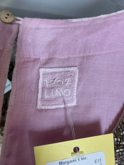 120% Lino Pink Beaded Sleeveless Italian Linen Dress Size Large