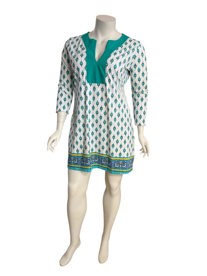 Cabana Life white/turquoise Coverup St. Armands Tunic Dress UPF 50+ Swim Cover-Up Size 2X - Size 2X