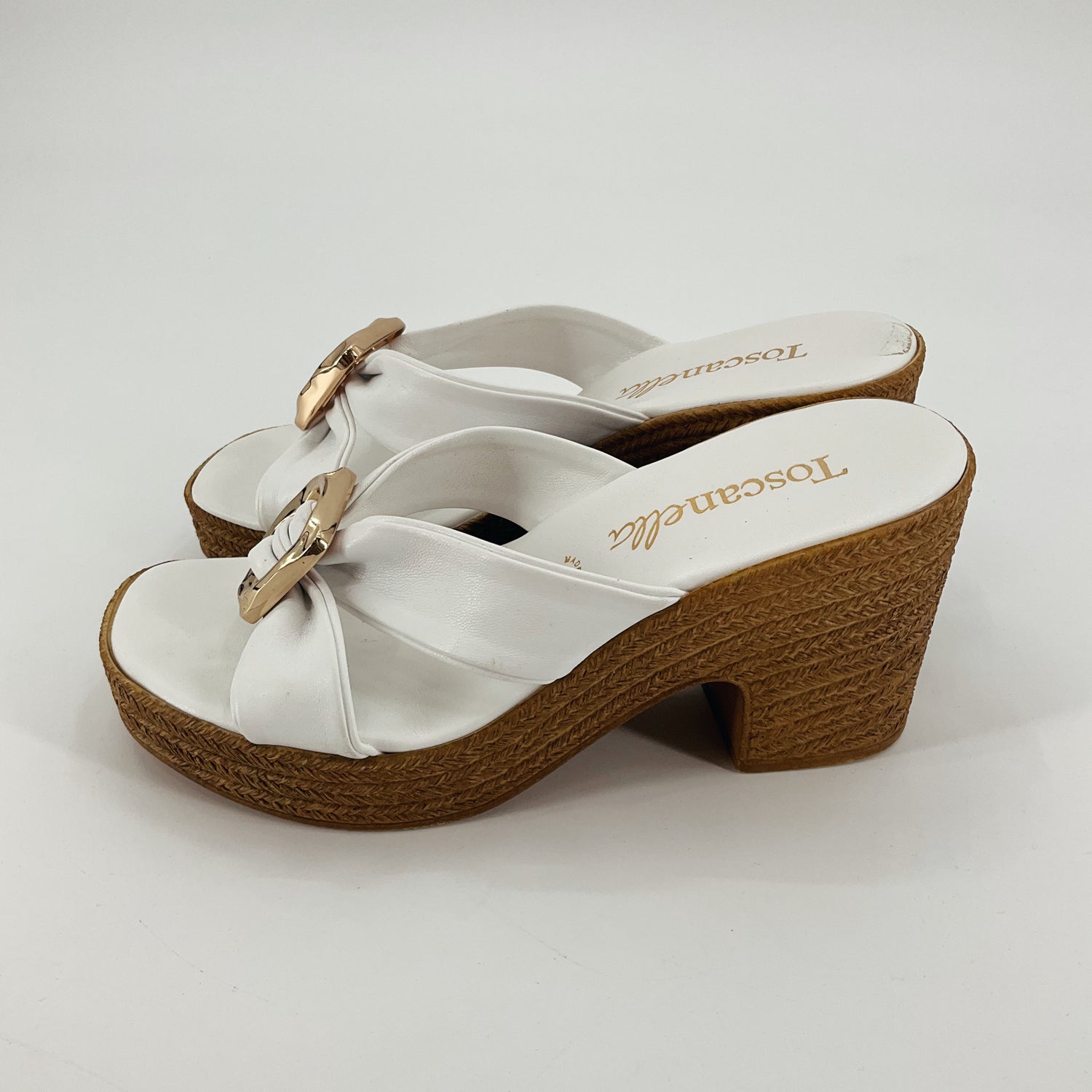 Toscanella Italian White Leather Espadrille Wedge Sandals | Size 6.5