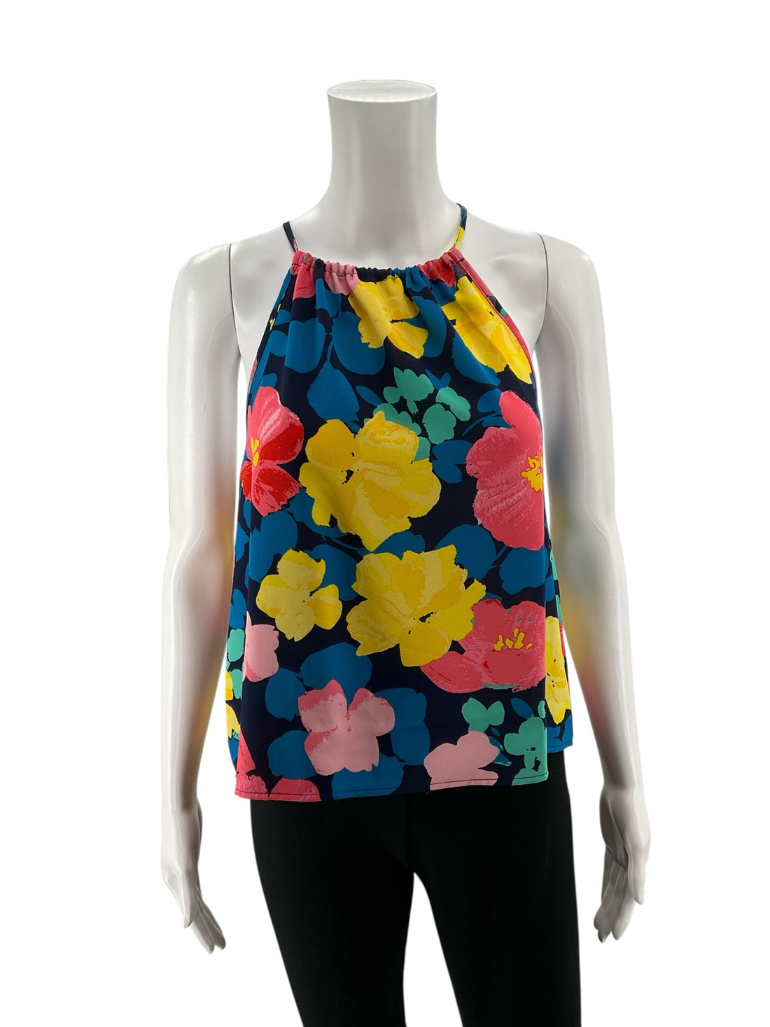 Sugar Lips multi Sleeveless Floral Ruffle Back Halter Tank Top Blouse Size Small - Size S