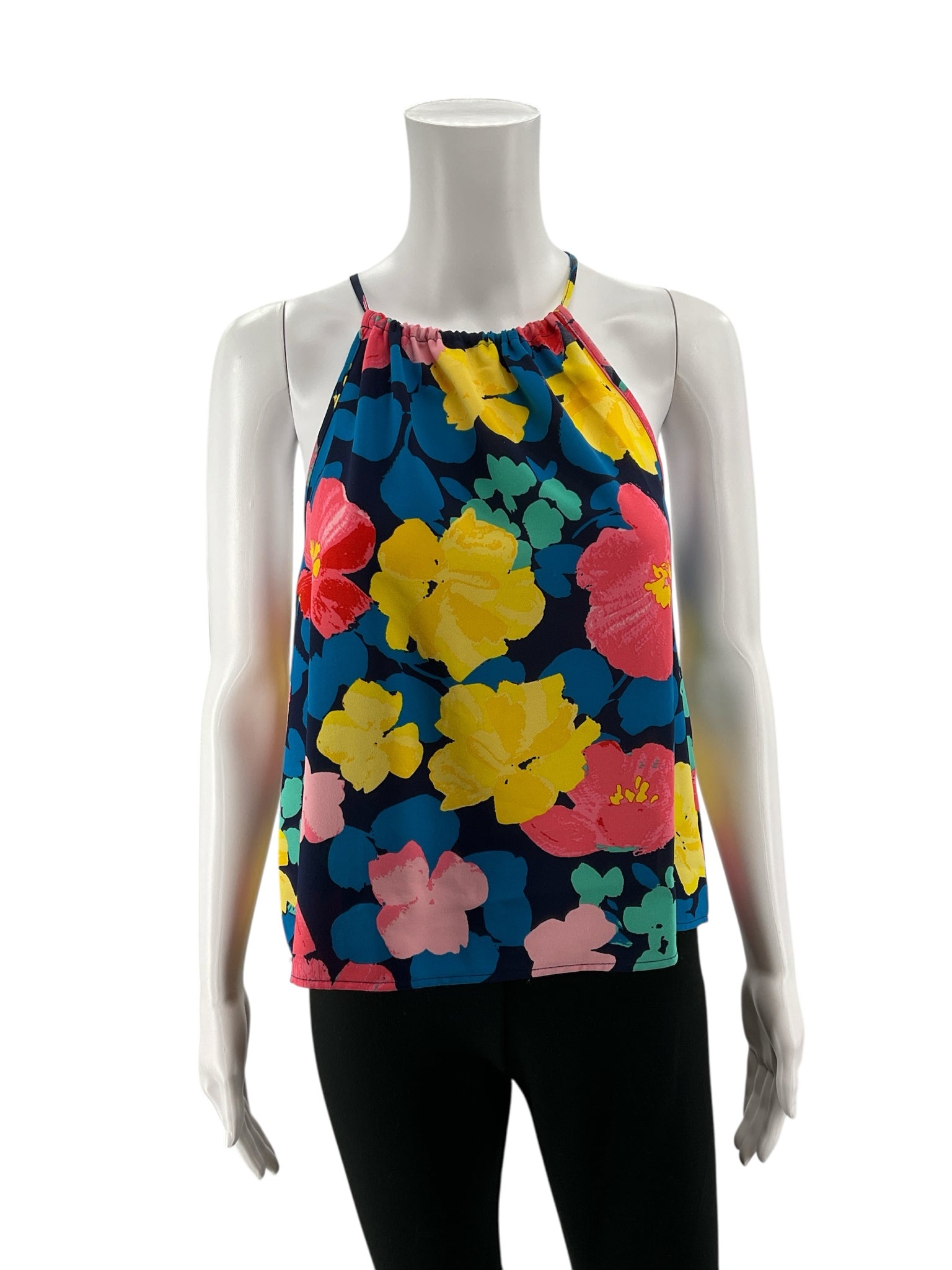 Sugar Lips Floral Ruffle Back Halter Tank Top Blouse Size Small
