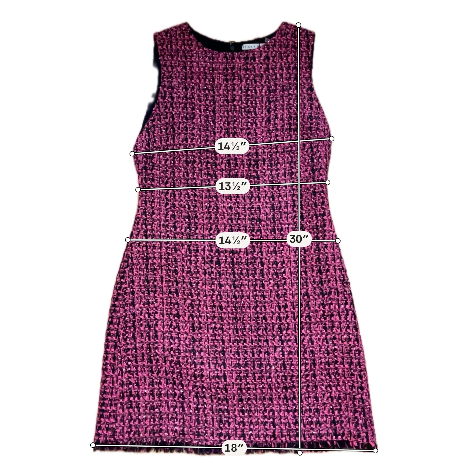 Alice + Olivia Clyde Pink &amp; Black Tweed Fringe Shift Dress | Size 6