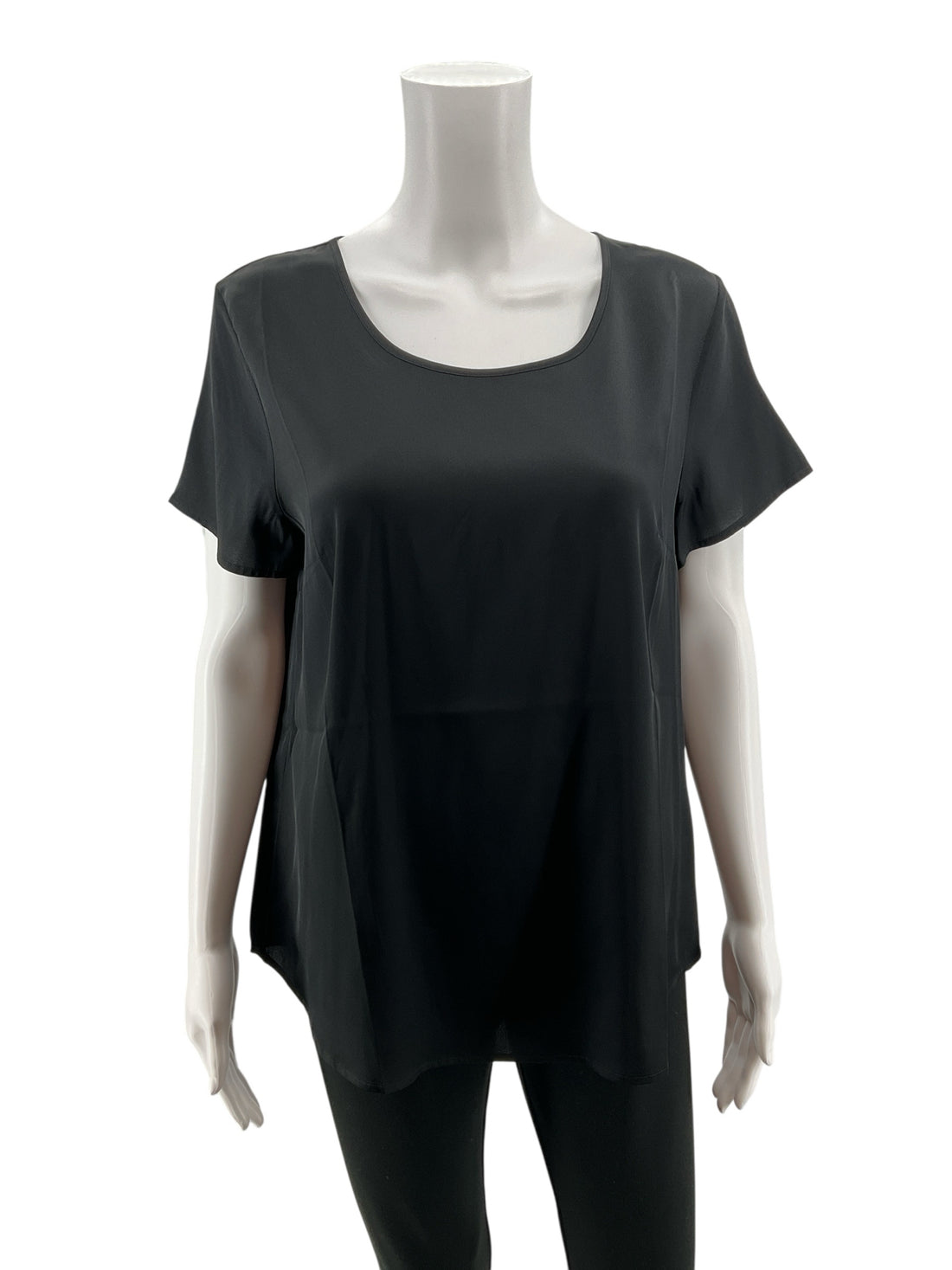 Quince Washable Stretch Silk Short Sleeve Blouse Black Top M NWT