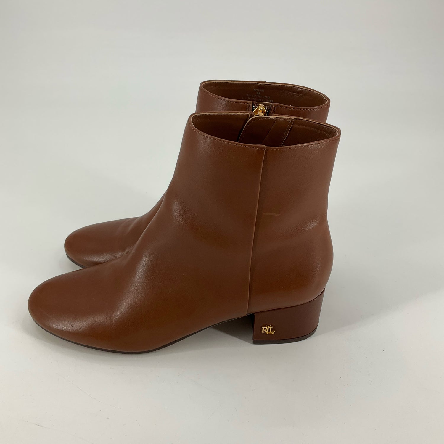 Lauren Ralph Lauren Wellford Tobacco Leather Ankle Booties Size 8