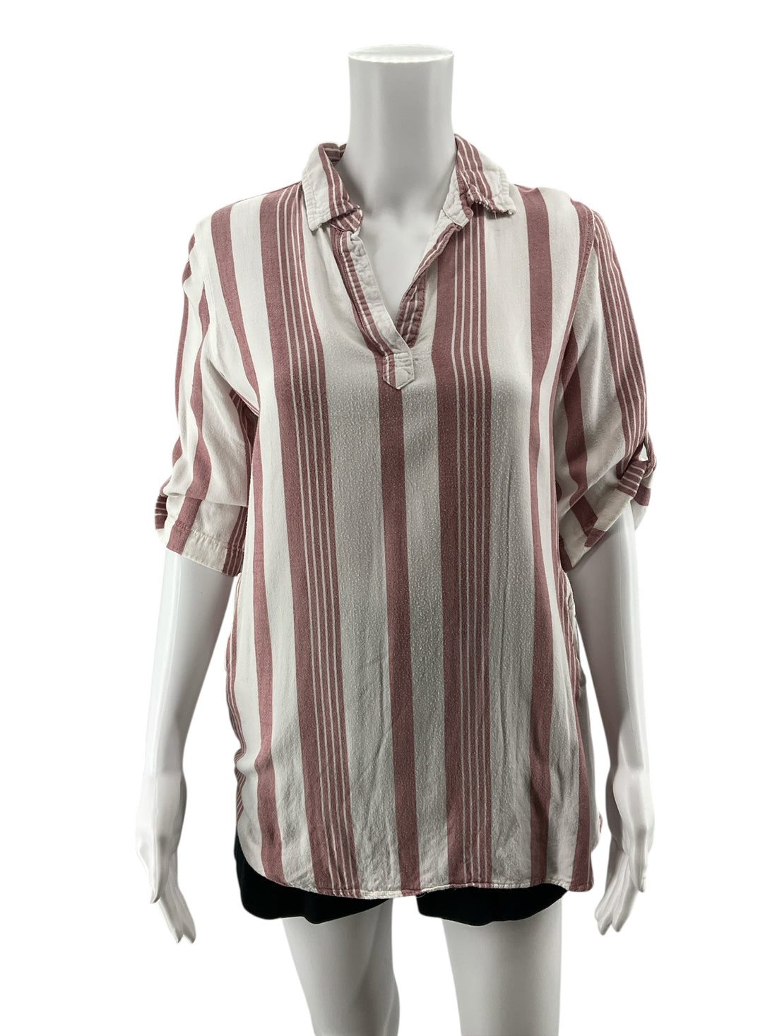 Thread &amp; Supply Rosewater Striped Roll-Tab Tunic Top Size Medium