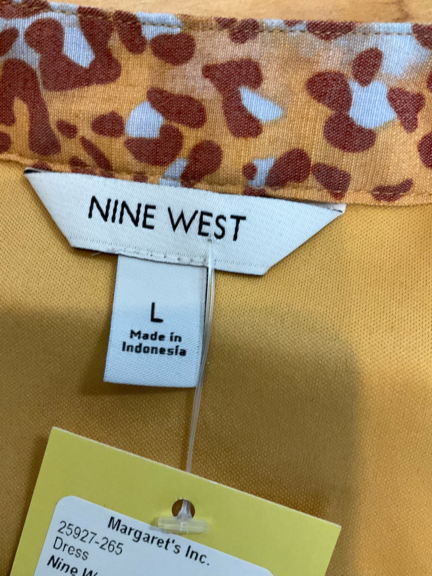 Nine West Animal Print Sleeveless Shirtdress Tie Waist Rust Blue | Size Large