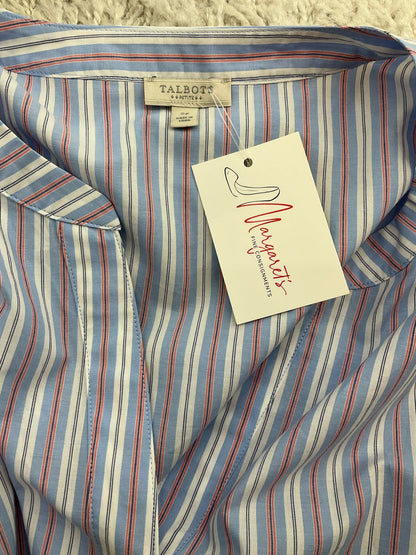 Talbots pre-owned ladies popover blouse in white, blue, and red stripes, size small petite, casual coastal style.