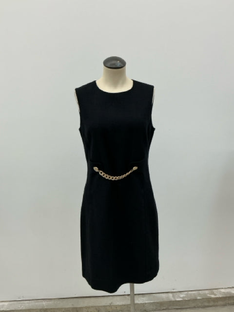 Carlisle Silk Sheath Little Black Dress with Gold Chain Waist Detail Size 4 - ONLINE ONLY