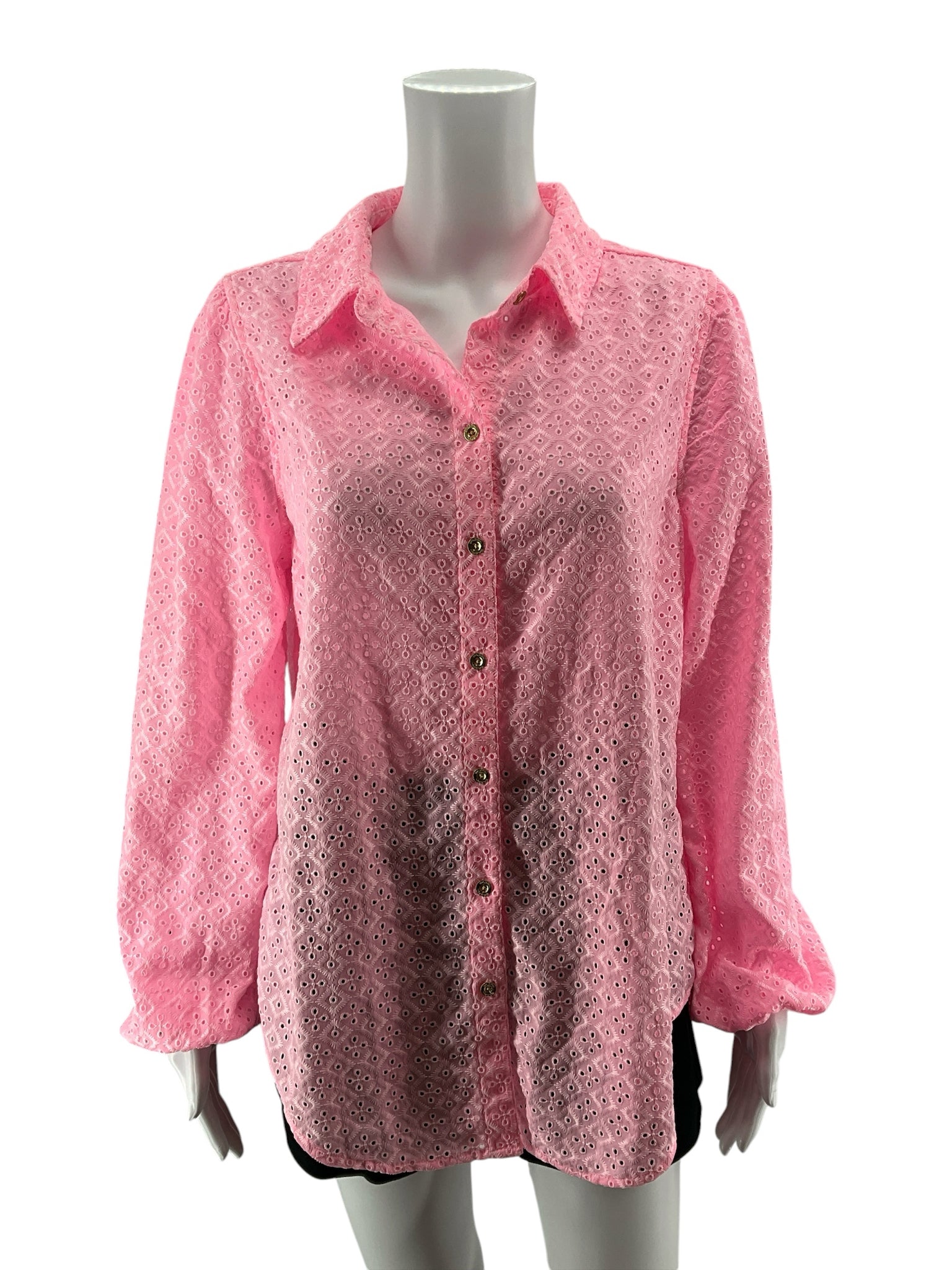 Lilly Pulitzer Sea View Eyelet Button Down Top Pink Size Large