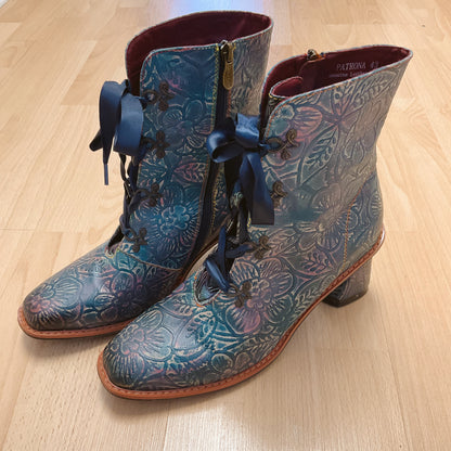 l'artiste Shoe Size 12 Blue/pink Floral Pre-Owned Booties