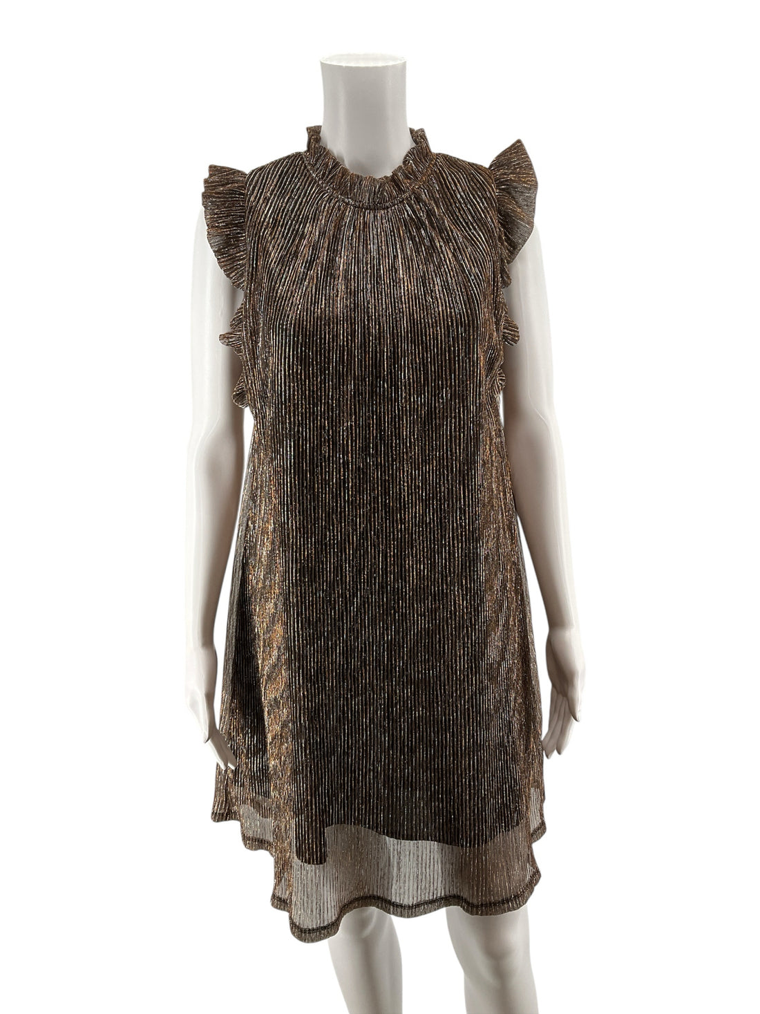 THML Bronze Metallic Pleated Mock Neck Dress | Size Small - ONLINE ONLY