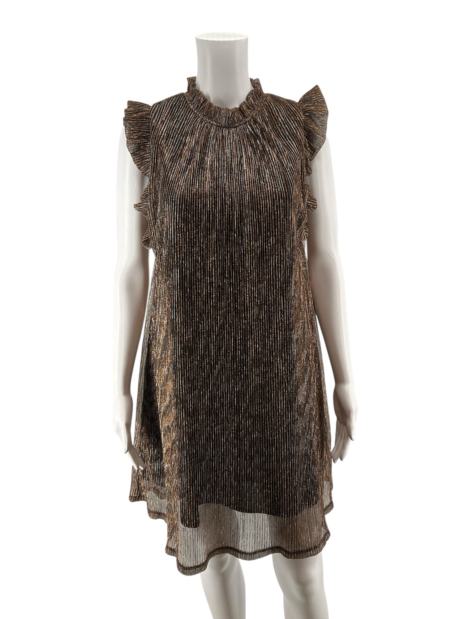 THML Bronze Metallic Pleated Mock Neck Dress | Size Small - ONLINE ONLY