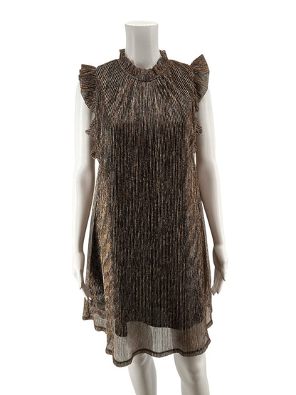 THML Bronze Metallic Pleated Mock Neck Dress | Size Small - ONLINE ONLY