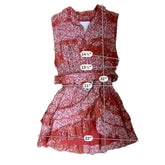 Steele Orange/tan Mini Red & White Ikat Print Cotton Tiered Mini Dress S Petite - Size sp