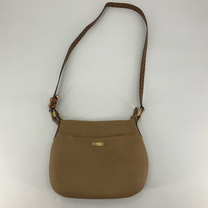 Eric Javits Lil Mambo Squishee Woven Crossbody Bag Brown Croc Leather Trim