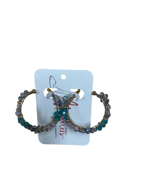 Karint Ornaments Ombré Blue Crystal Beaded Gold-Tone Hoop Earrings