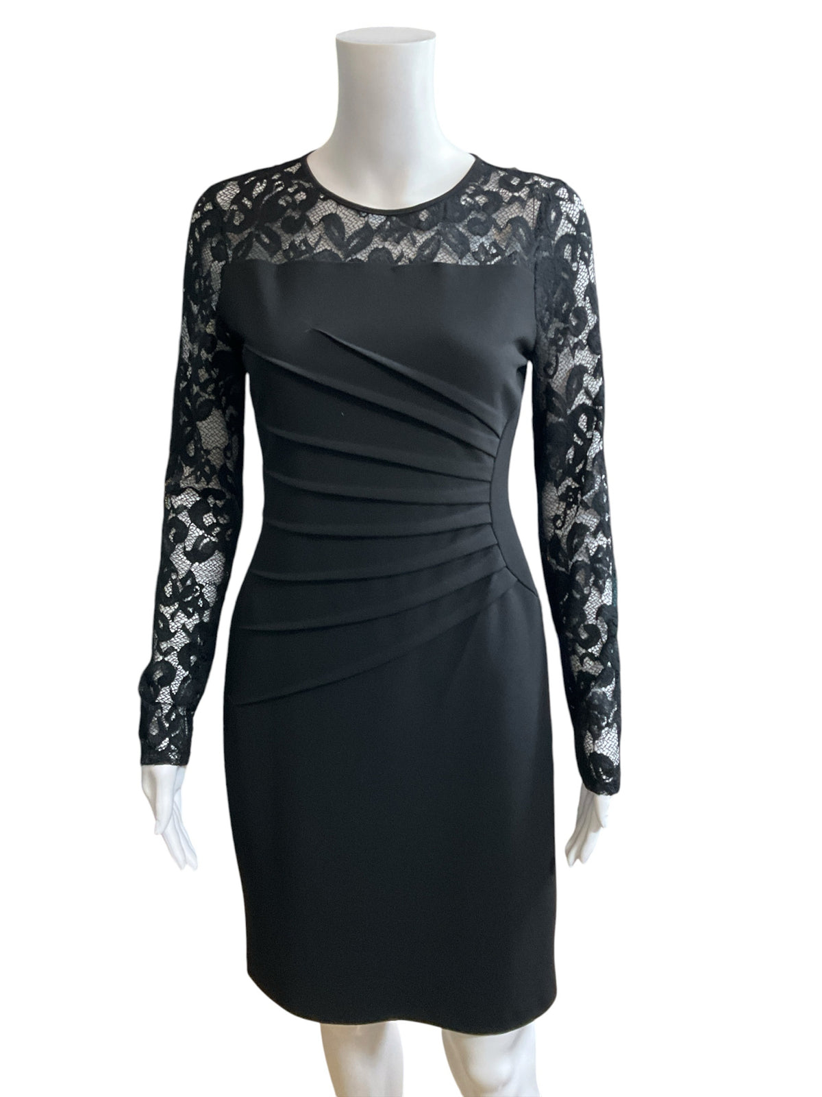Ivanka Trump Lace Yoke Ruched Sheath Dress Black Size 4 - ONLINE ONLY