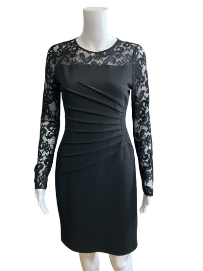Ivanka Trump Lace Yoke Ruched Sheath Dress Black Size 4 - ONLINE ONLY