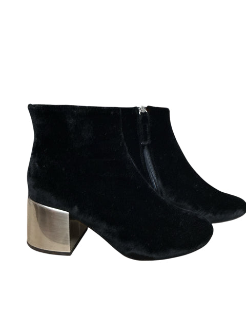 Topshop HARPER Black Velvet Ankle Boots Silver Block Heel | Made in Italy | Size 7