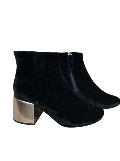 Topshop HARPER Black Velvet Ankle Boots Silver Block Heel | Made in Italy | Size 7