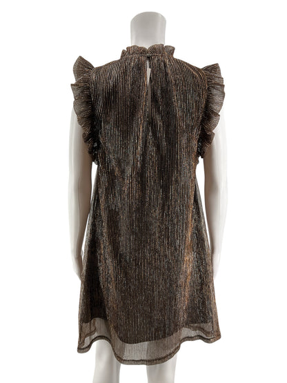 THML Bronze Metallic Pleated Mock Neck Dress | Size Small - ONLINE ONLY
