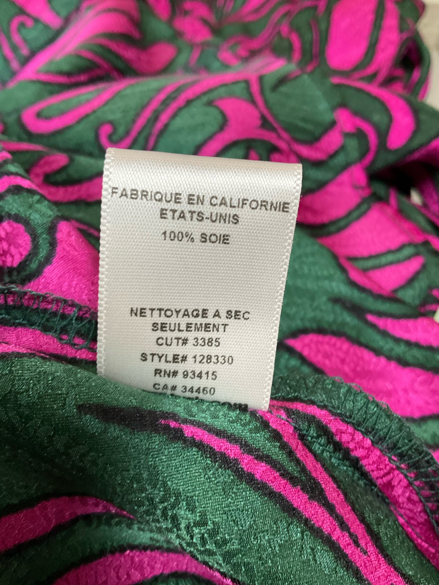 Trina Turk Jacquard Swirl Print 100% Silk Mini Dress Fuchsia Green Size 0