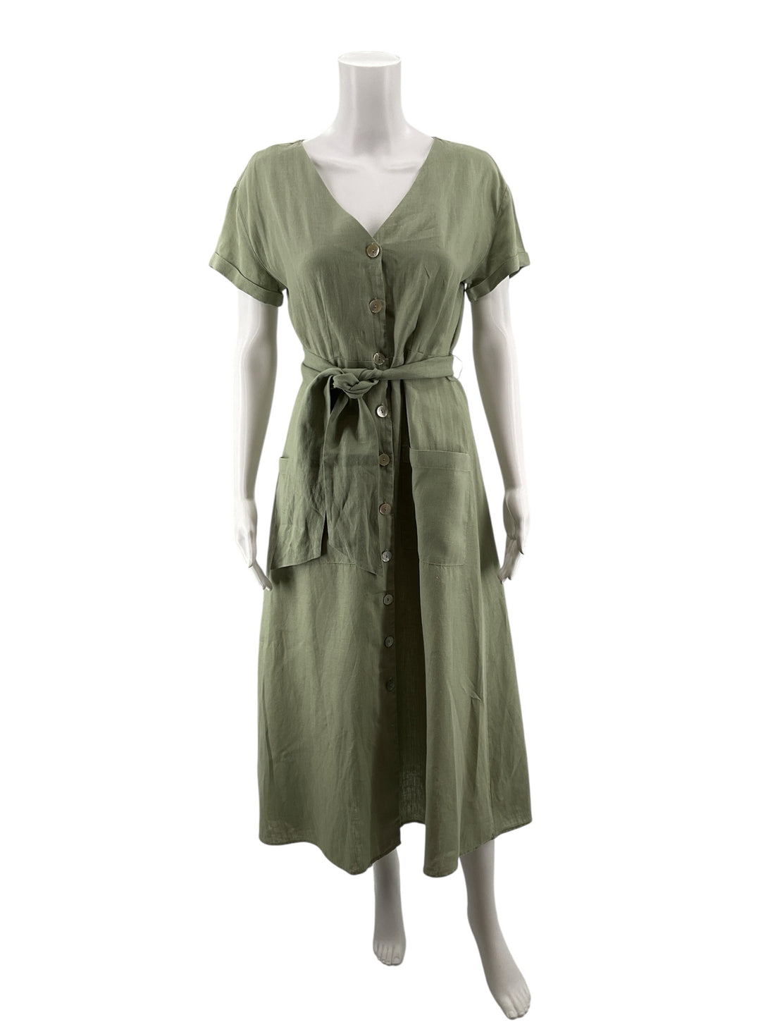 Rachel Zoe sage Midi Suzette 100% Linen Button-Front Midi Dress Sage Green XS - Size XS