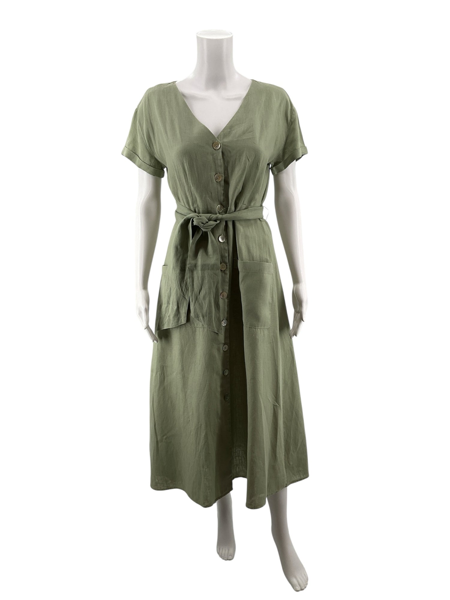 Rachel Zoe sage Midi Suzette 100% Linen Button-Front Midi Dress Sage Green XS - Size XS