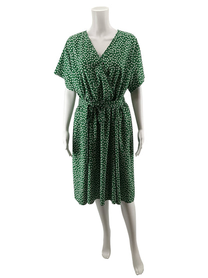 Nemidor Green Daisy Floral Faux Wrap V-Neck Dress Size UK 18 / US 14